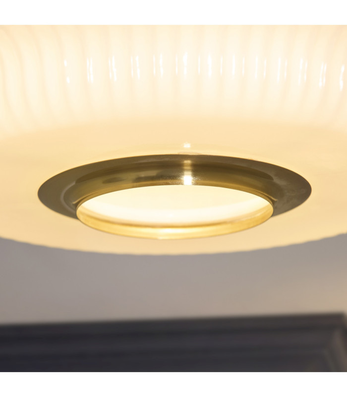 Evora Globe Ceiling Light Brushed Aged Brass Opal Ribbed Glass-5