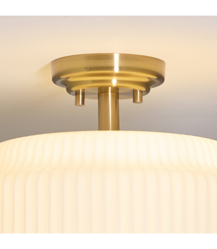 Evora Globe Ceiling Light Brushed Aged Brass Opal Ribbed Glass-6