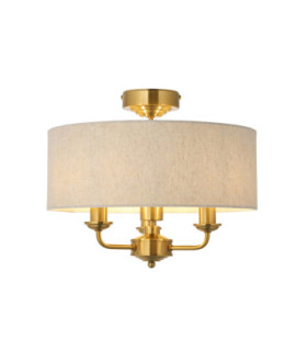 Highclere Cylindrical Ceiling Light Vintage Brass Natural Linen-1