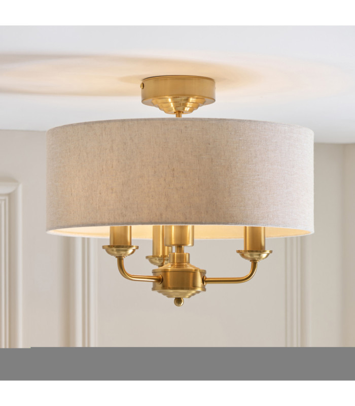 Highclere Cylindrical Ceiling Light Vintage Brass Natural Linen-5