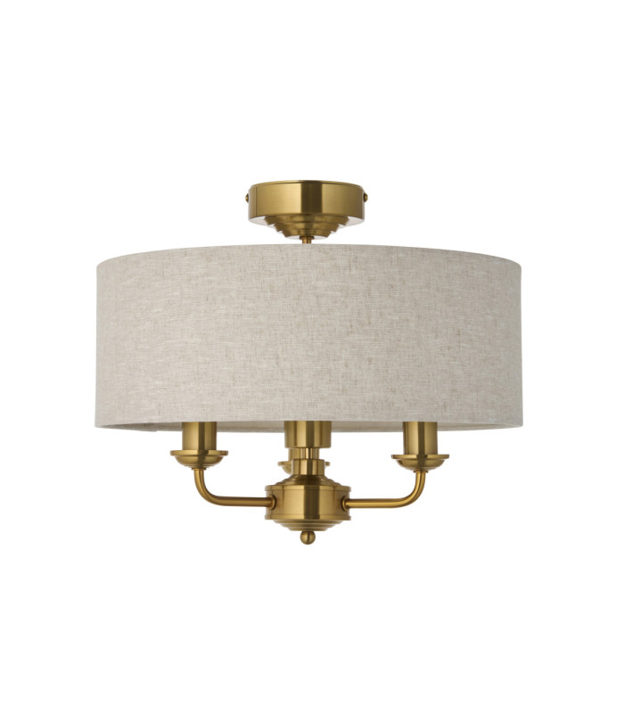 Highclere Cylindrical Ceiling Light Vintage Brass Natural Linen-8