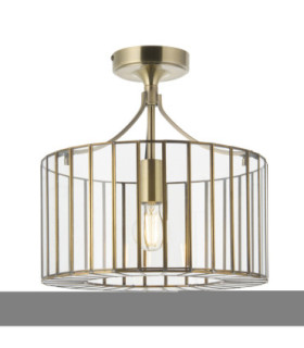 Antalya Cylindrical Ceiling Light Antique Brass With Clear Glass-1