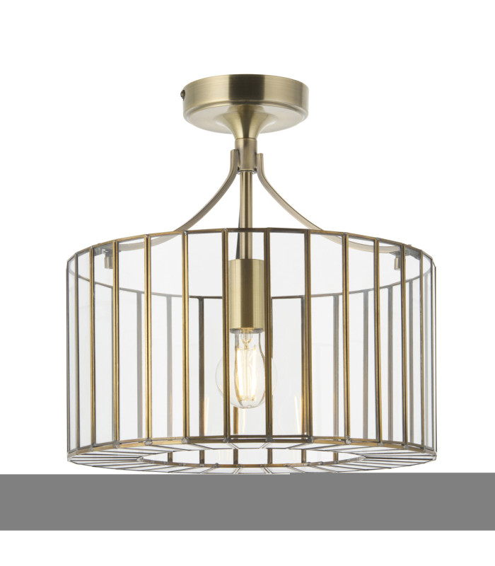 Antalya Cylindrical Ceiling Light Antique Brass With Clear Glass-1