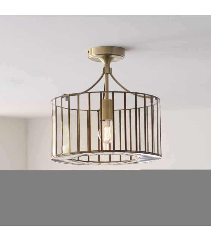 Antalya Cylindrical Ceiling Light Antique Brass With Clear Glass-2
