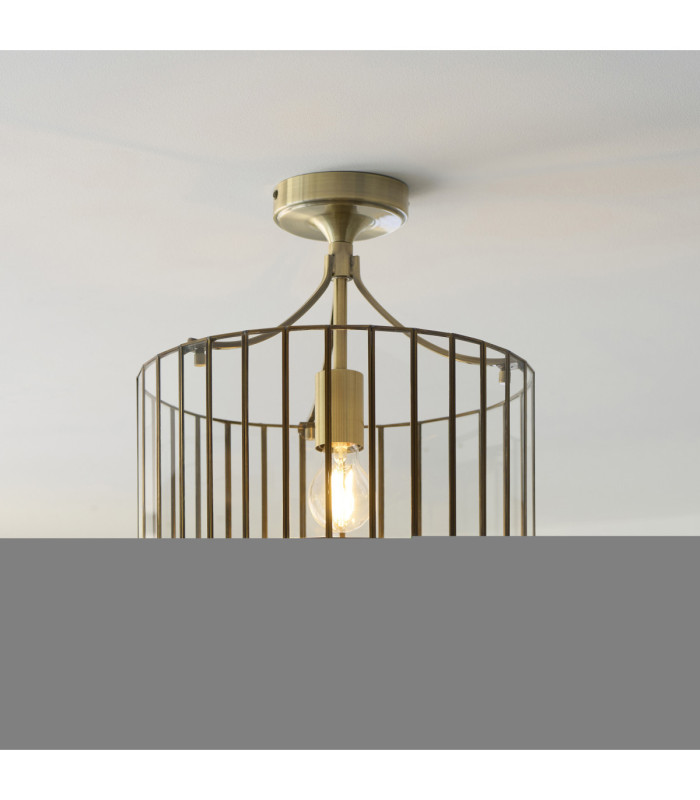 Antalya Cylindrical Ceiling Light Antique Brass With Clear Glass-3