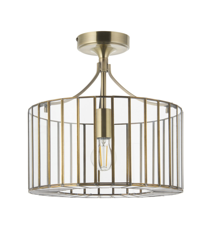 Antalya Cylindrical Ceiling Light Antique Brass With Clear Glass-7