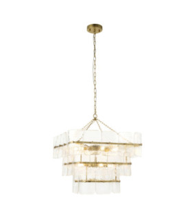 Venice Pendant Light Brushed Aged Brass Clear Handmade Textured Glass-1