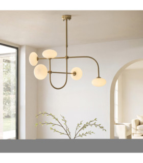 Ottowa Multi Arm Pendant Light Brushed Aged Brass Opal Glass-2