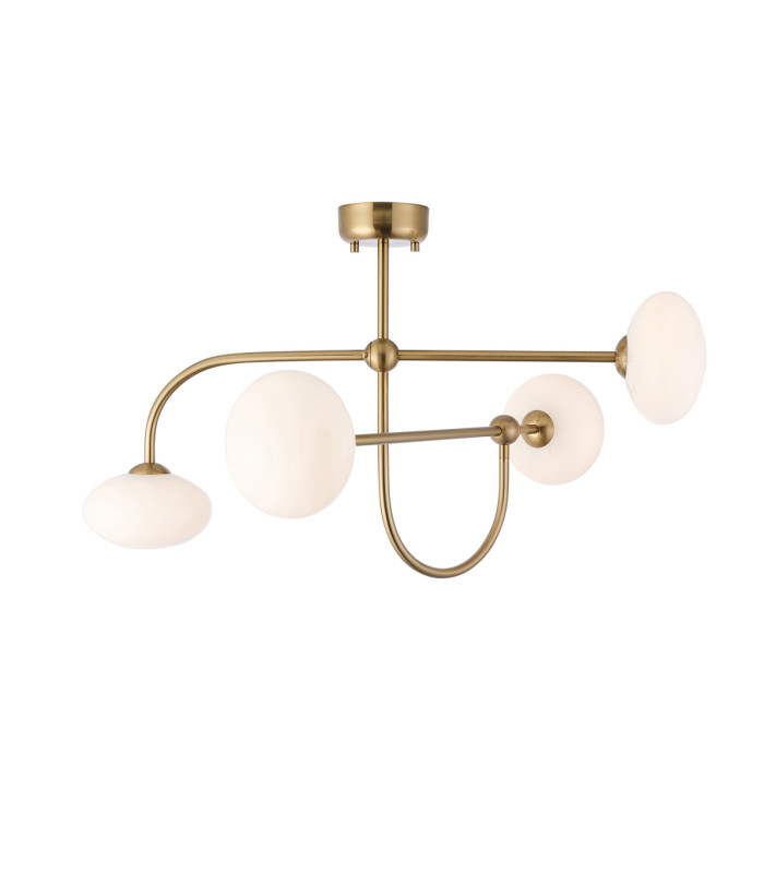 Ottowa Multi Arm Pendant Light Brushed Aged Brass Opal Glass-1