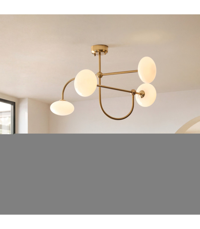 Ottowa Multi Arm Pendant Light Brushed Aged Brass Opal Glass-2