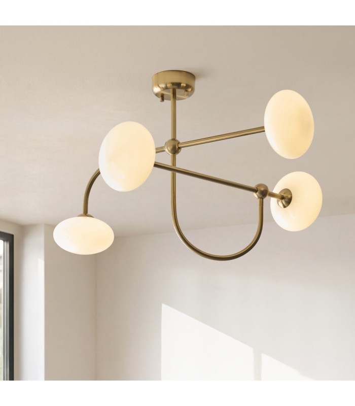 Ottowa Multi Arm Pendant Light Brushed Aged Brass Opal Glass-4