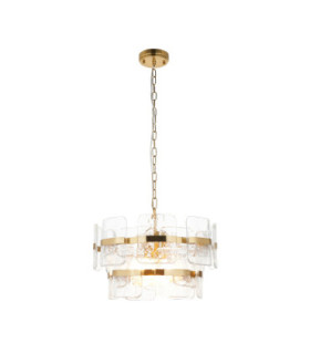 Ancara Pendant Light Brushed Aged Brass Clear Handmade Textured Glass-1