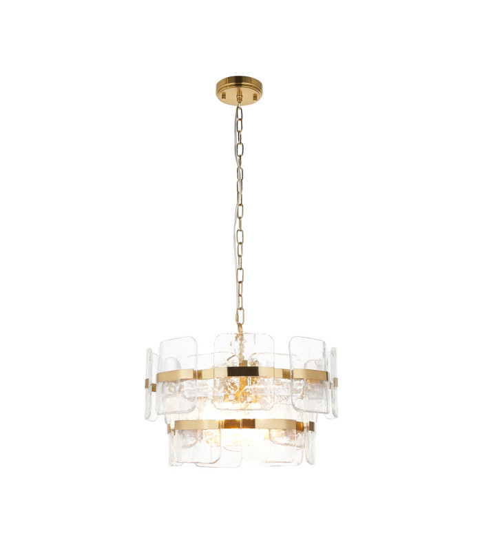 Ancara Pendant Light Brushed Aged Brass Clear Handmade Textured Glass-1