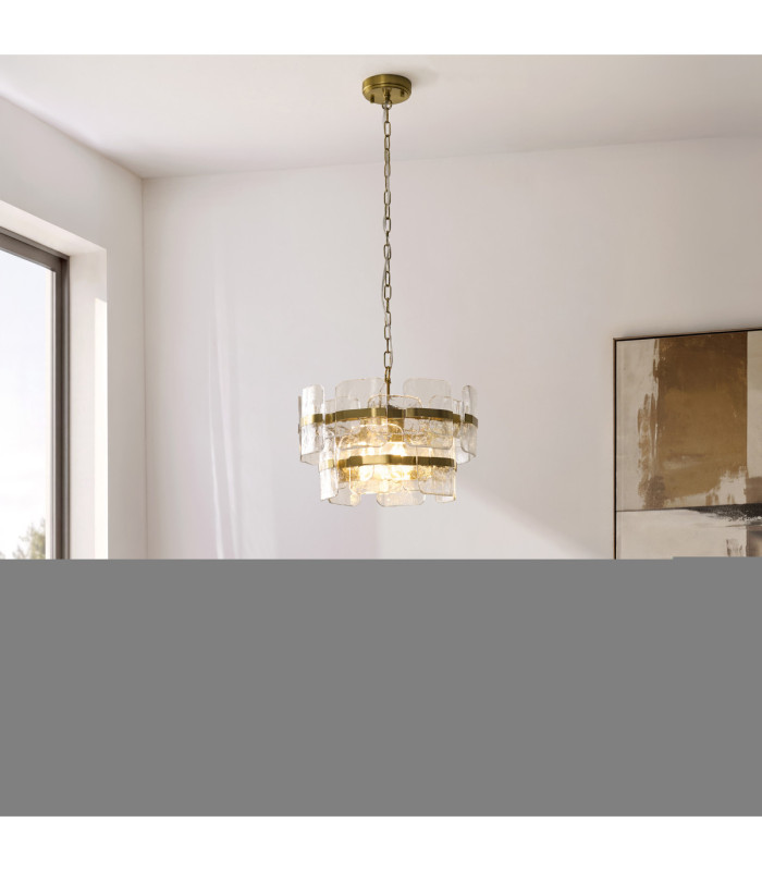 Ancara Pendant Light Brushed Aged Brass Clear Handmade Textured Glass-2