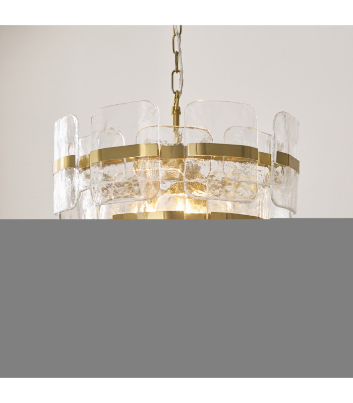 Ancara Pendant Light Brushed Aged Brass Clear Handmade Textured Glass-3