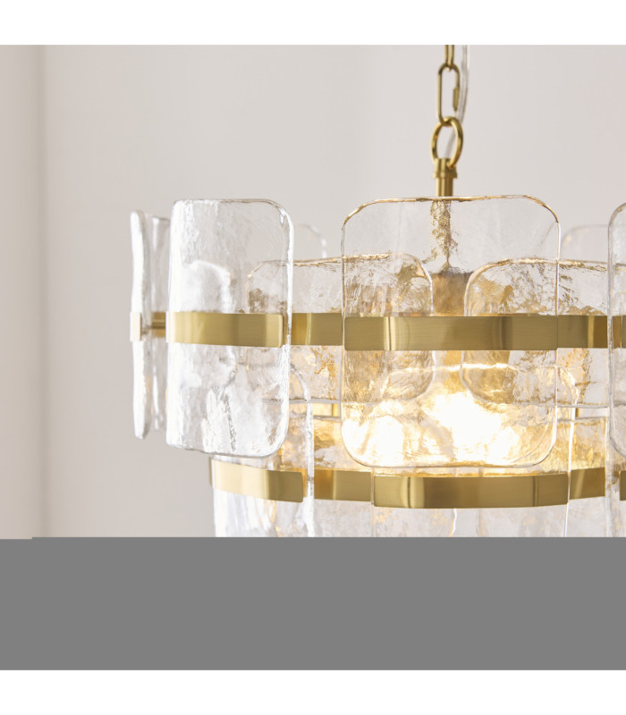 Ancara Pendant Light Brushed Aged Brass Clear Handmade Textured Glass-4