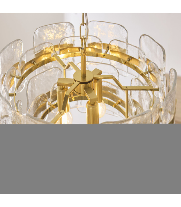 Ancara Pendant Light Brushed Aged Brass Clear Handmade Textured Glass-6