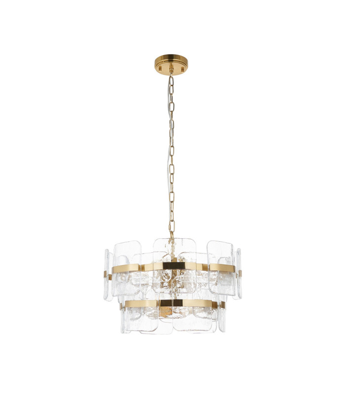 Ancara Pendant Light Brushed Aged Brass Clear Handmade Textured Glass-10