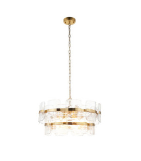 Ancara Pendant Light Brushed Aged Brass Clear Handmade Textured Glass-1