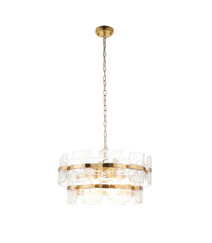 Ancara Pendant Light Brushed Aged Brass Clear Handmade Textured Glass-1