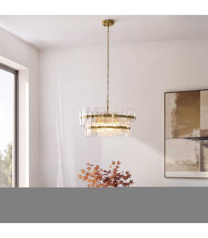 Ancara Pendant Light Brushed Aged Brass Clear Handmade Textured Glass-2