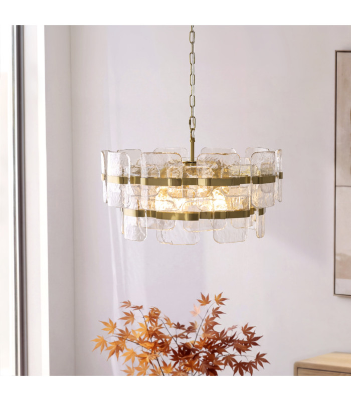 Ancara Pendant Light Brushed Aged Brass Clear Handmade Textured Glass-3