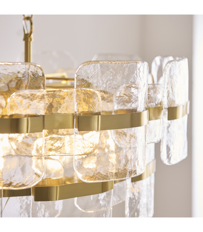 Ancara Pendant Light Brushed Aged Brass Clear Handmade Textured Glass-4