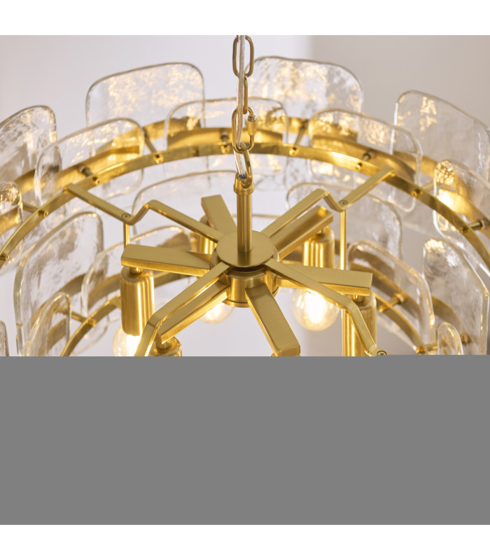 Ancara Pendant Light Brushed Aged Brass Clear Handmade Textured Glass-6