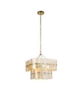 Venice Pendant Light Brushed Aged Brass Champagne Handmade Textured Glass-1