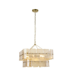 Venice Pendant Light Brushed Aged Brass Champagne Handmade Textured Glass-1
