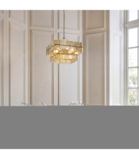 Venice Pendant Light Brushed Aged Brass Champagne Handmade Textured Glass-2