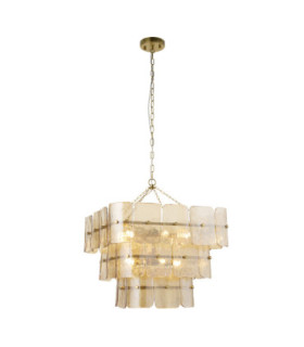 Venice Pendant Light Brushed Aged Brass Champagne Handmade Textured Glass-1