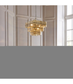 Venice Pendant Light Brushed Aged Brass Champagne Handmade Textured Glass-2