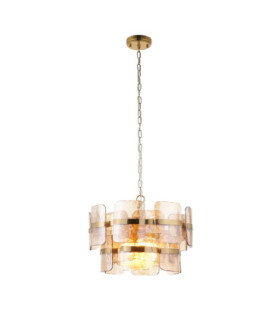 Ancara Pendant Light Brushed Aged Brass Champagne Handmade Textured Glass-1