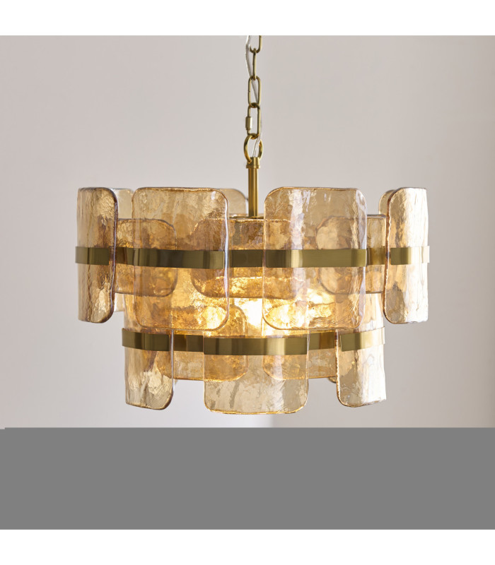 Ancara Pendant Light Brushed Aged Brass Champagne Handmade Textured Glass-3