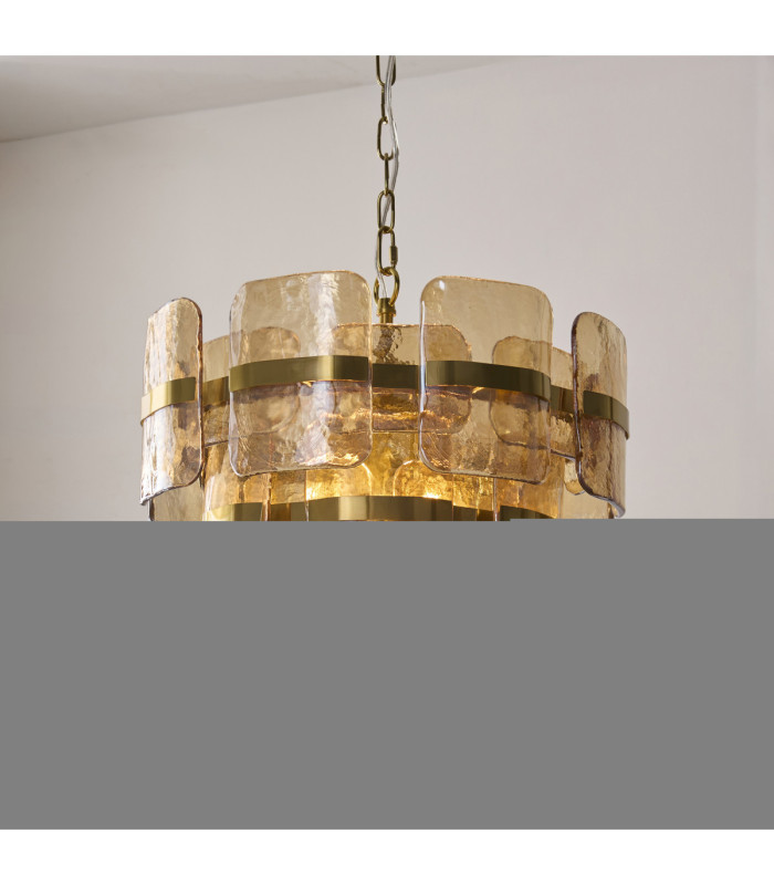 Ancara Pendant Light Brushed Aged Brass Champagne Handmade Textured Glass-4