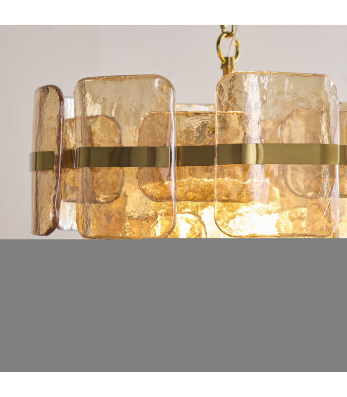 Ancara Pendant Light Brushed Aged Brass Champagne Handmade Textured Glass-5