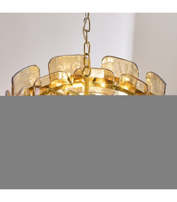 Ancara Pendant Light Brushed Aged Brass Champagne Handmade Textured Glass-6