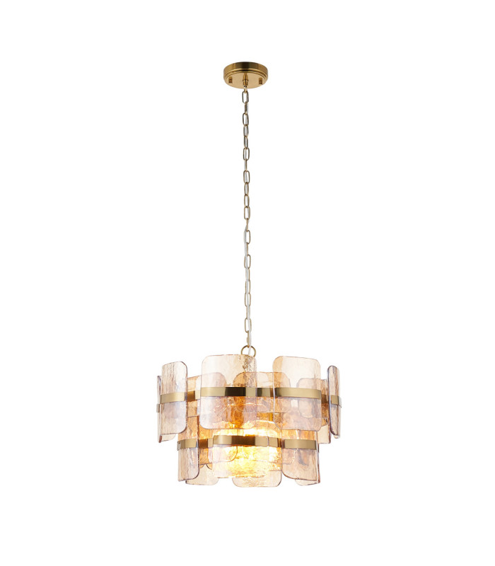 Ancara Pendant Light Brushed Aged Brass Champagne Handmade Textured Glass-8