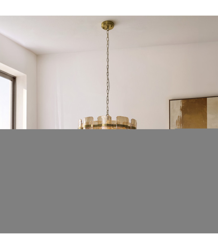 Ancara Pendant Light Brushed Aged Brass Champagne Handmade Textured Glass-2