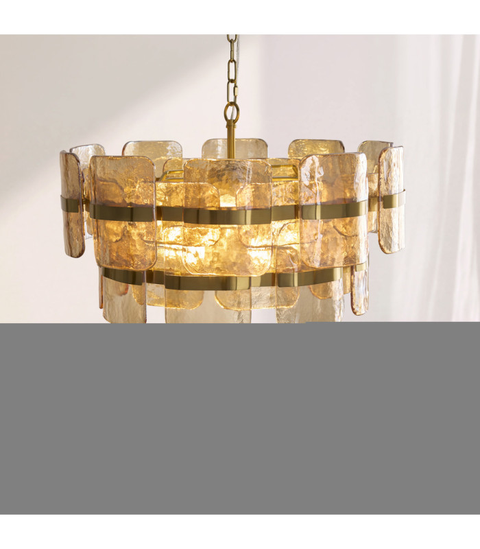Ancara Pendant Light Brushed Aged Brass Champagne Handmade Textured Glass-3