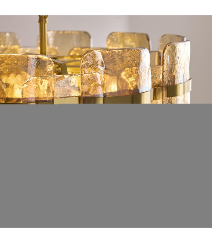 Ancara Pendant Light Brushed Aged Brass Champagne Handmade Textured Glass-4