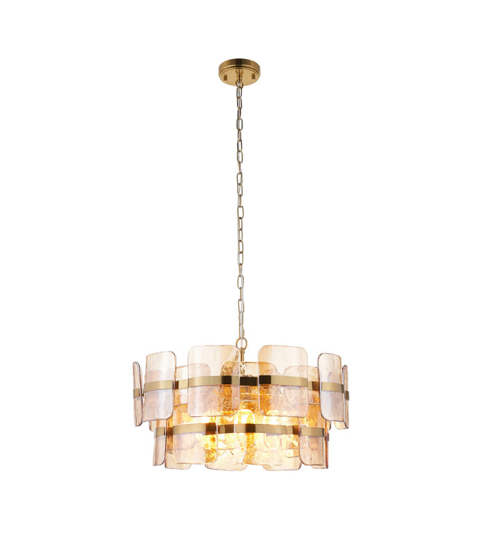 Ancara Pendant Light Brushed Aged Brass Champagne Handmade Textured Glass-9