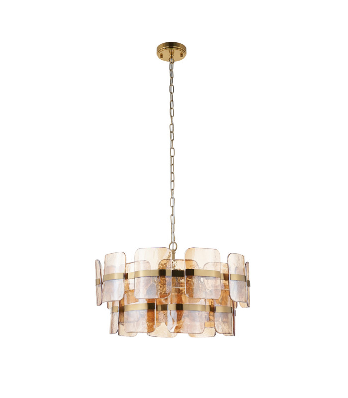 Ancara Pendant Light Brushed Aged Brass Champagne Handmade Textured Glass-10