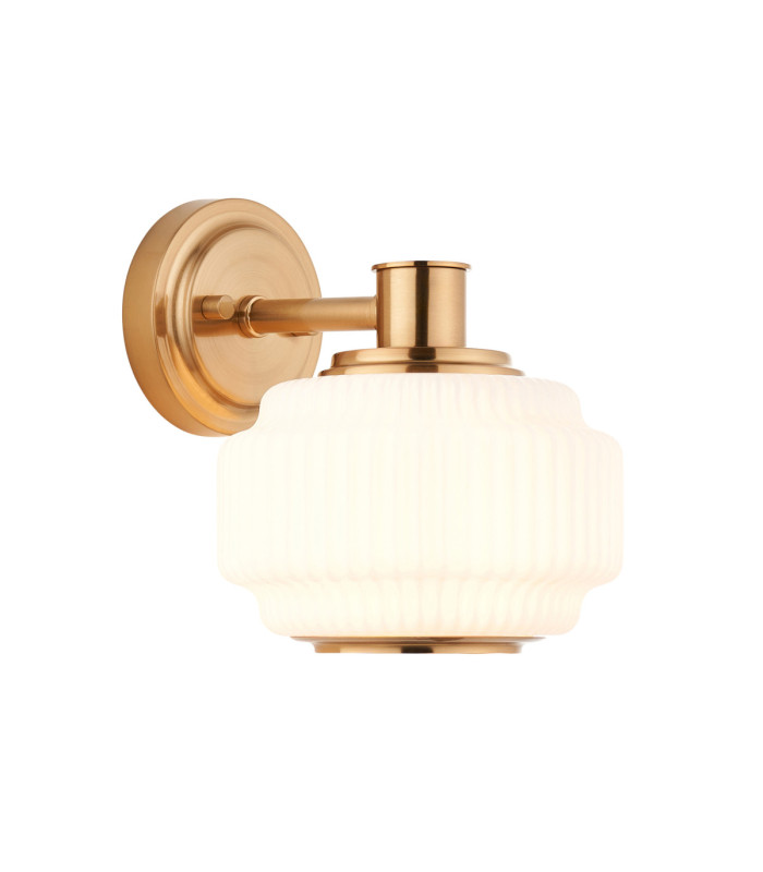 Evora Globe Wall Lights Brushed Aged Brass Opal Ribbed Glass-1