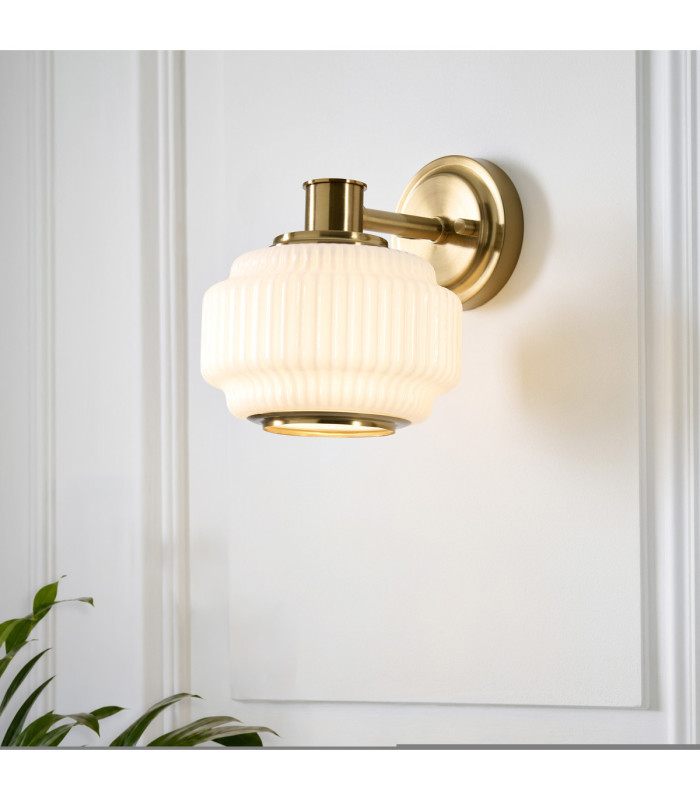 Evora Globe Wall Lights Brushed Aged Brass Opal Ribbed Glass-2