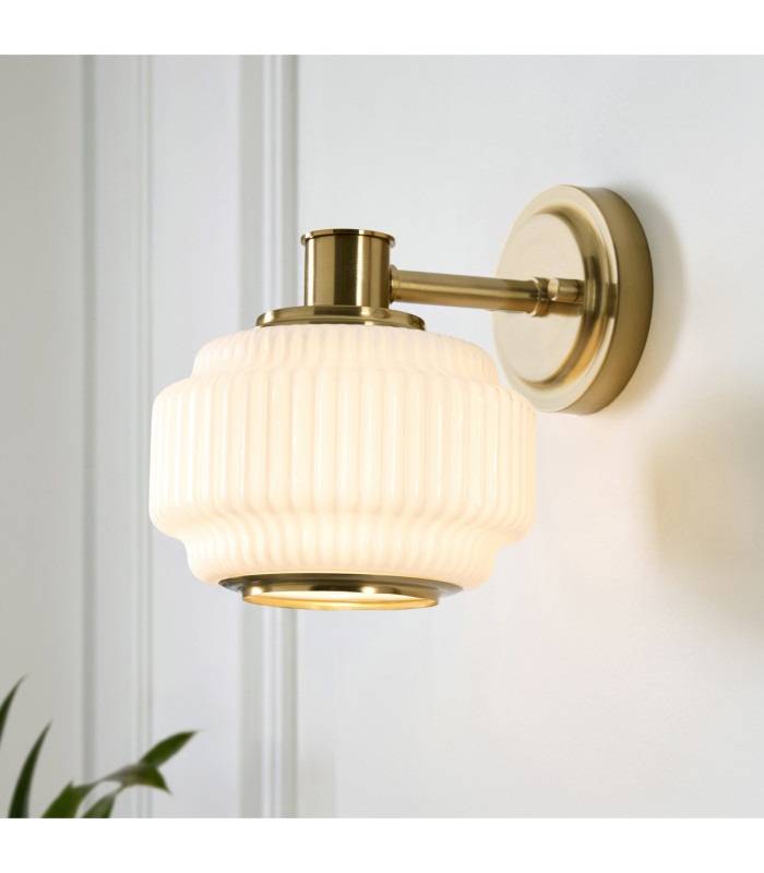 Evora Globe Wall Lights Brushed Aged Brass Opal Ribbed Glass-3