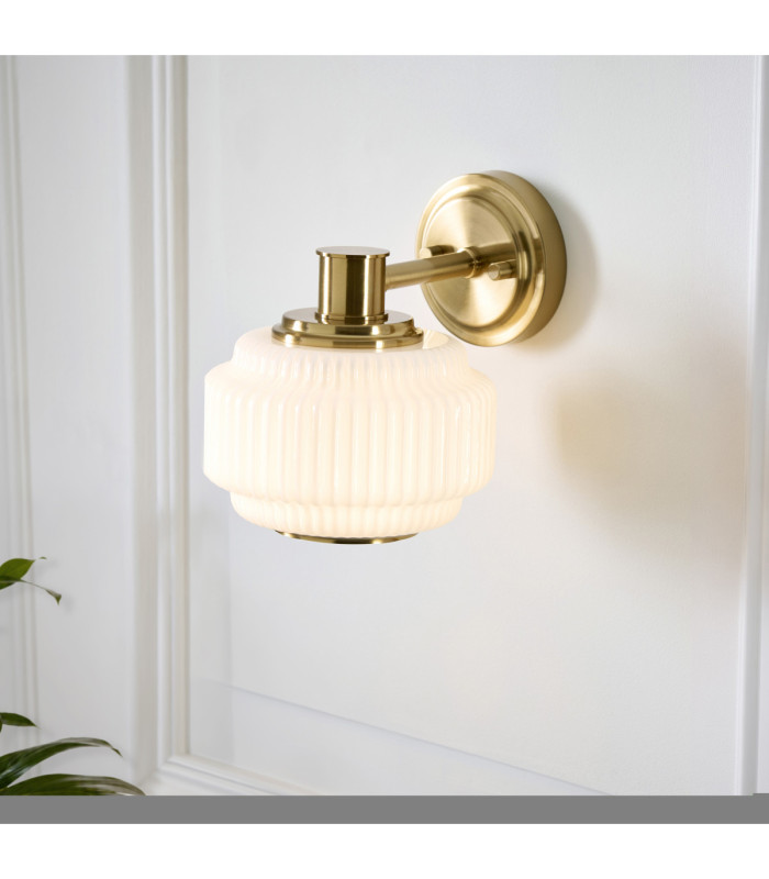Evora Globe Wall Lights Brushed Aged Brass Opal Ribbed Glass-4