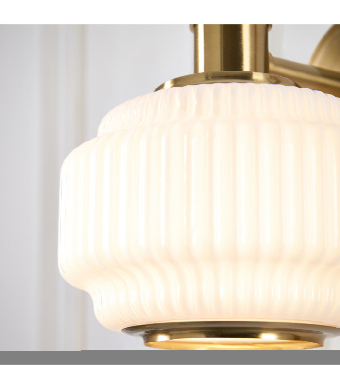 Evora Globe Wall Lights Brushed Aged Brass Opal Ribbed Glass-8