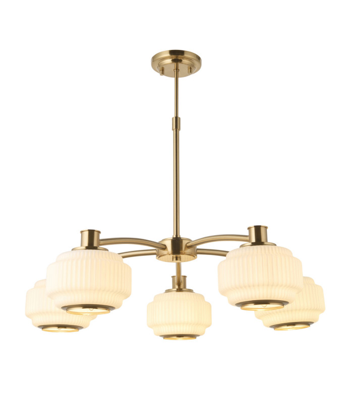 Evora Multi Arm Semi Flush Ceiling Light Brushed Aged Brass Opal Ribbed Glass-1